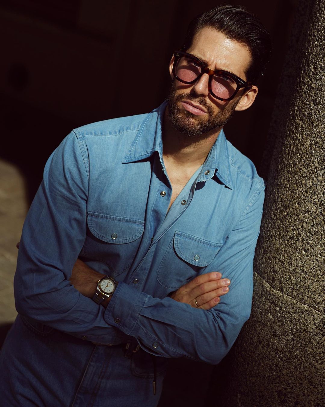 Fade Washed Indigo Denim Chambray Shirt - 2