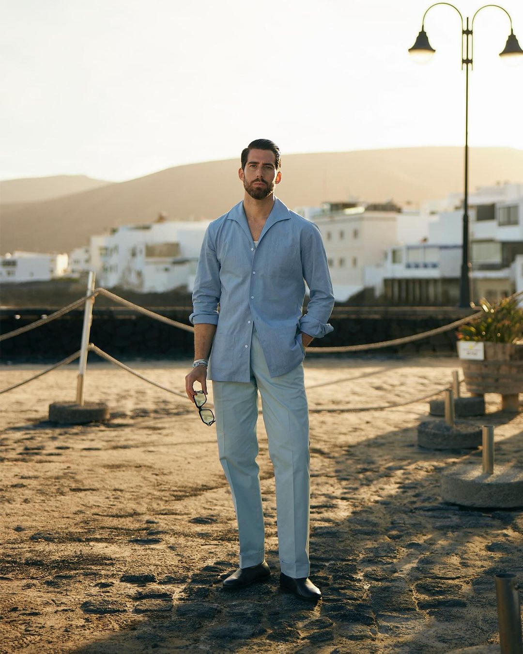 Pleated Powder Blue Twill High Rise Pant - 4