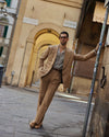 Linen Fresco Golden Brown Double Breasted Jacket
