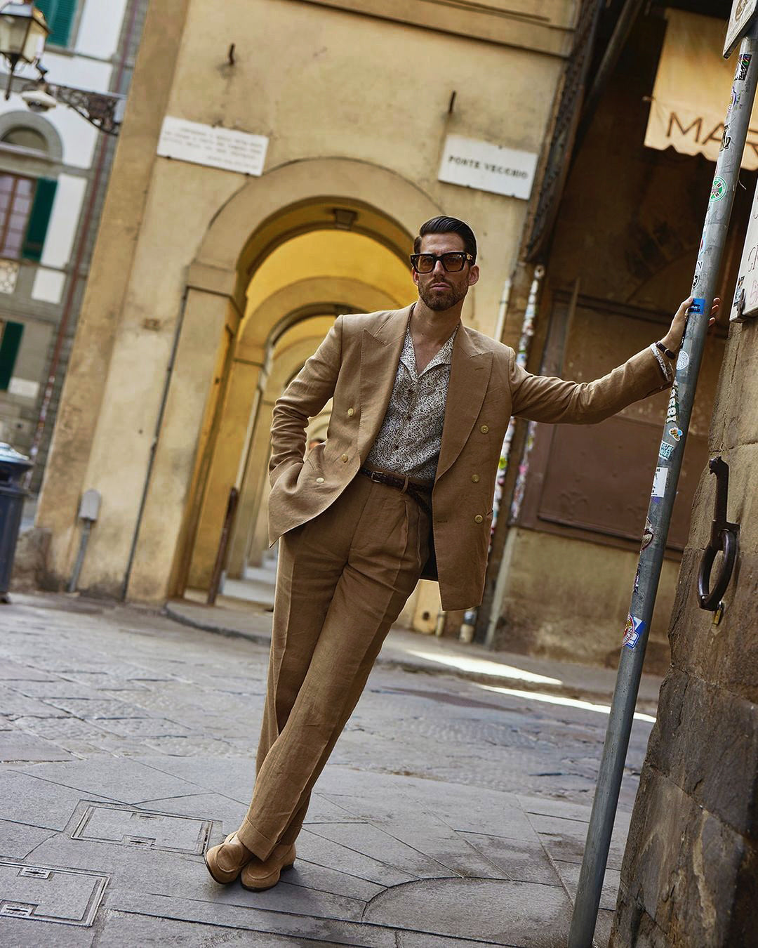 Linen Fresco Golden Brown Double Breasted Suit - 1