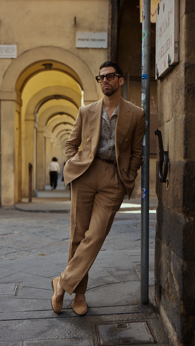 Linen Fresco Golden Brown Double Breasted Jacket