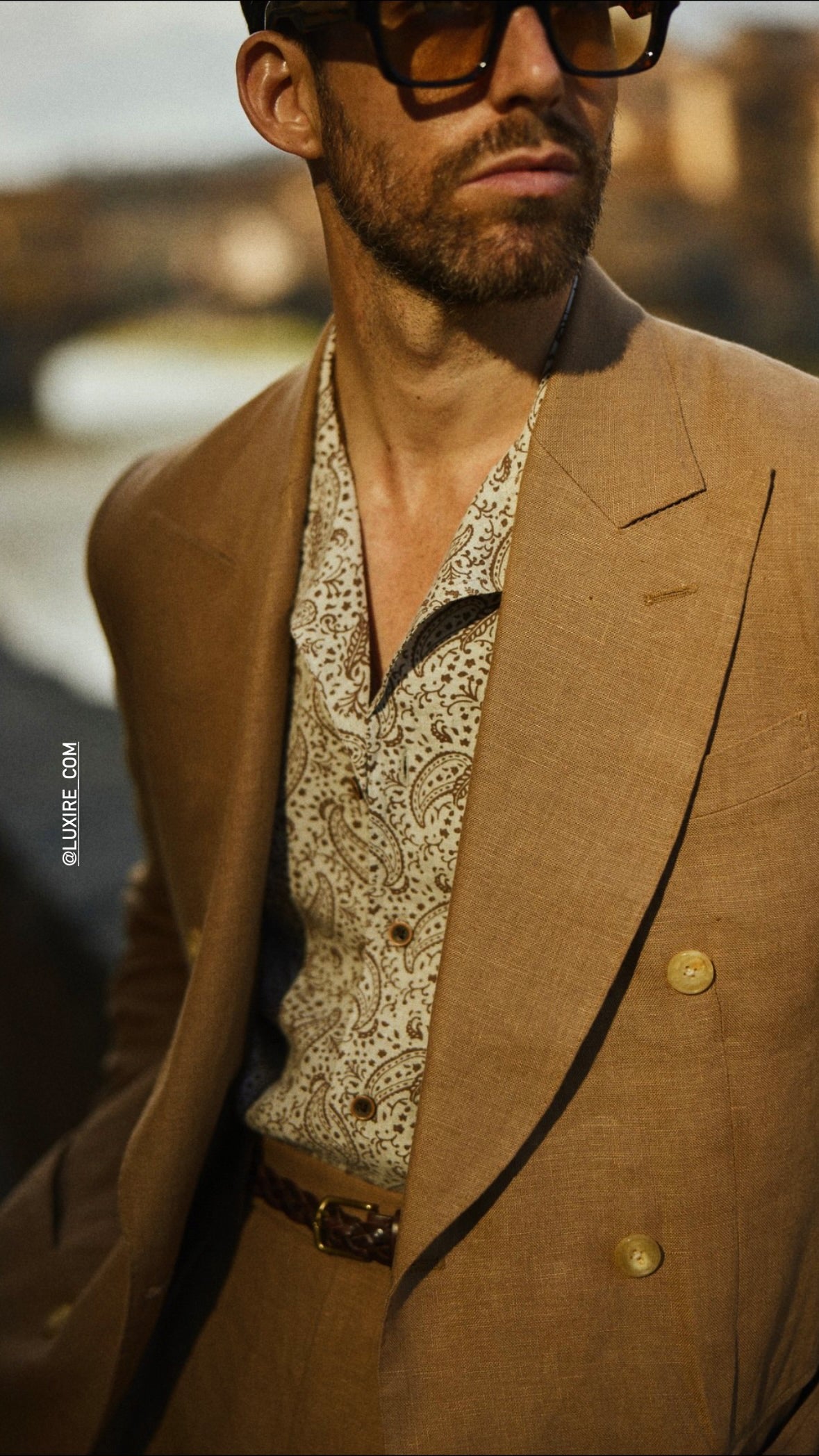 Pleated Linen Fresco Golden Brown Dress Pant - 6