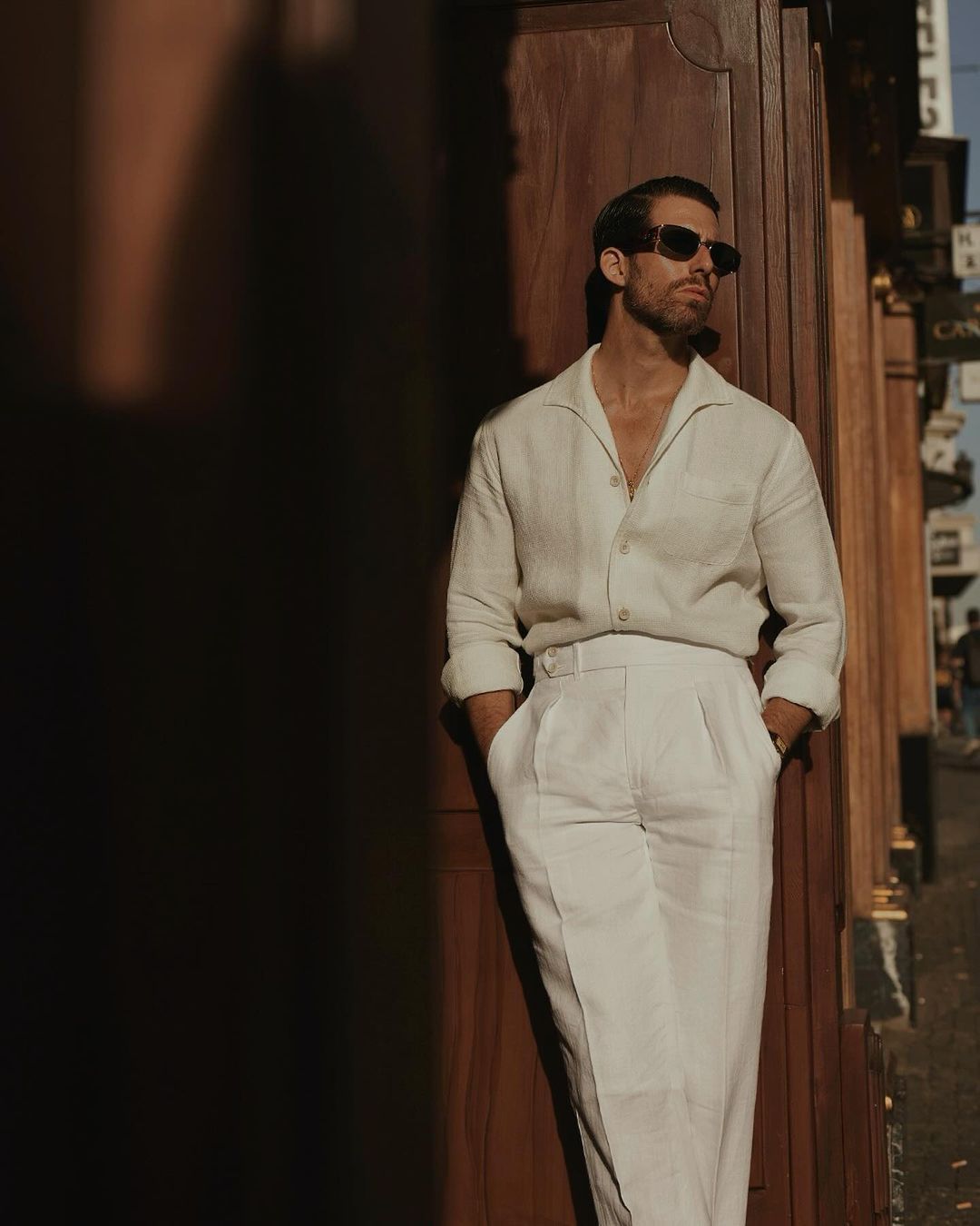 Pleated White Linen Herringbone Pant - 3