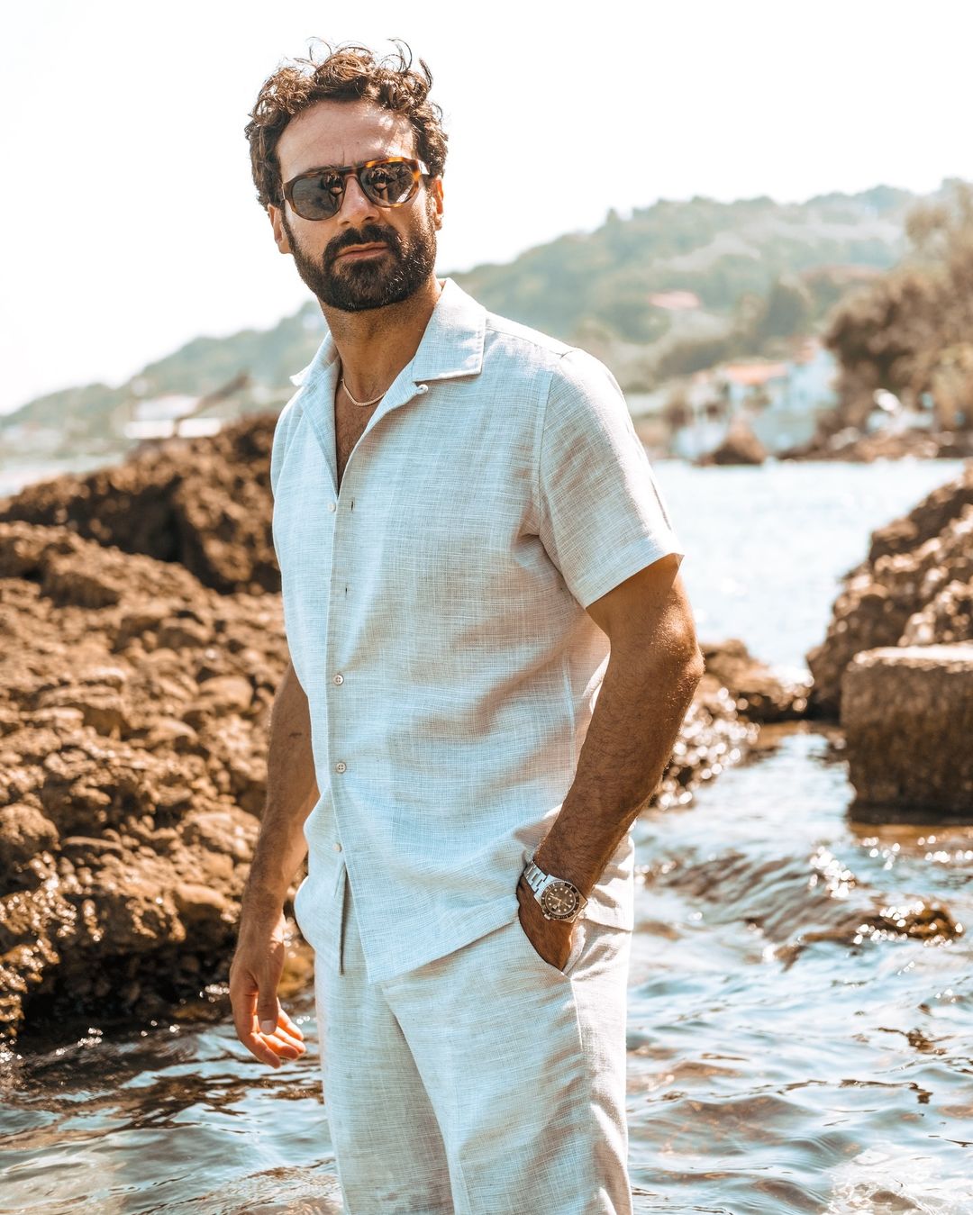 Soft Washed Light Grey Camp Collar Shirt - 2
