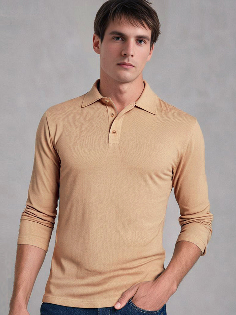 EZS Aria Beige Long Sleeve Polo