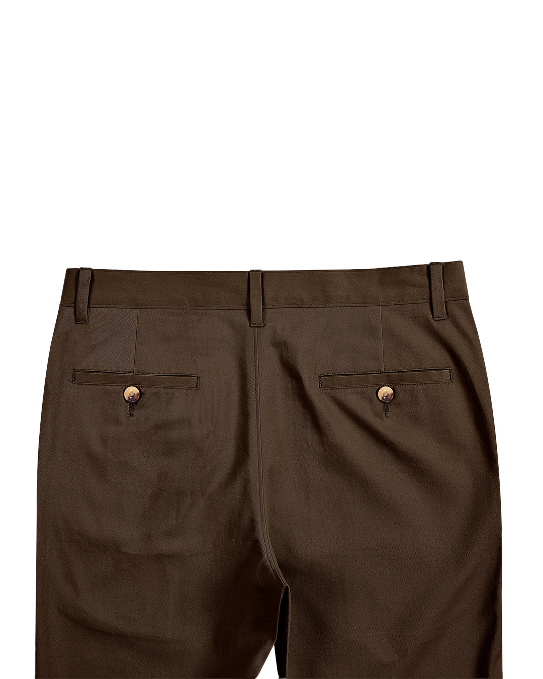 Back view of custom Genoa Chino pants for men by Luxire in coffee brown