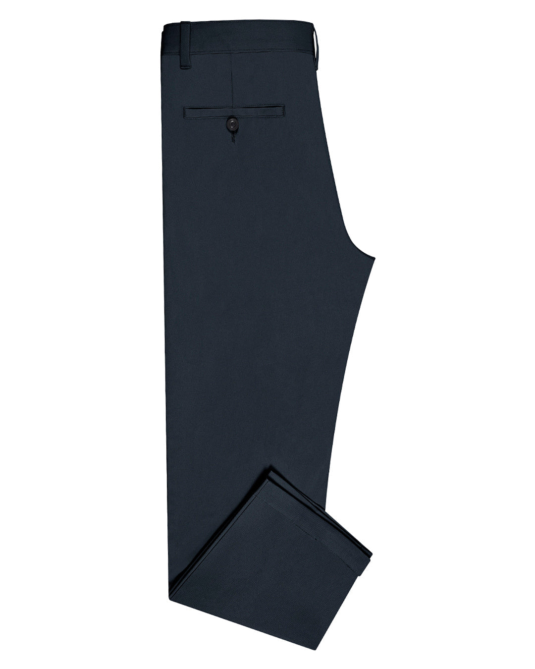 Side view of custom Genoa Chino pants for men by Luxire in dark teal blue