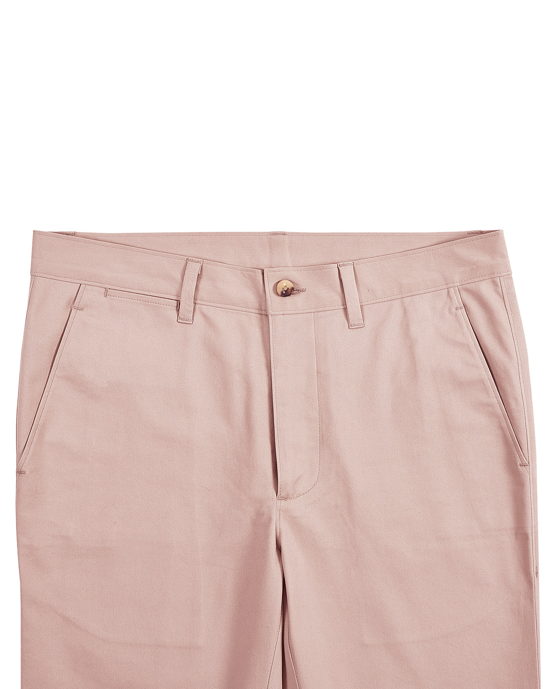 Front view of custom Genoa Chino pants for men by Luxire in pale pink