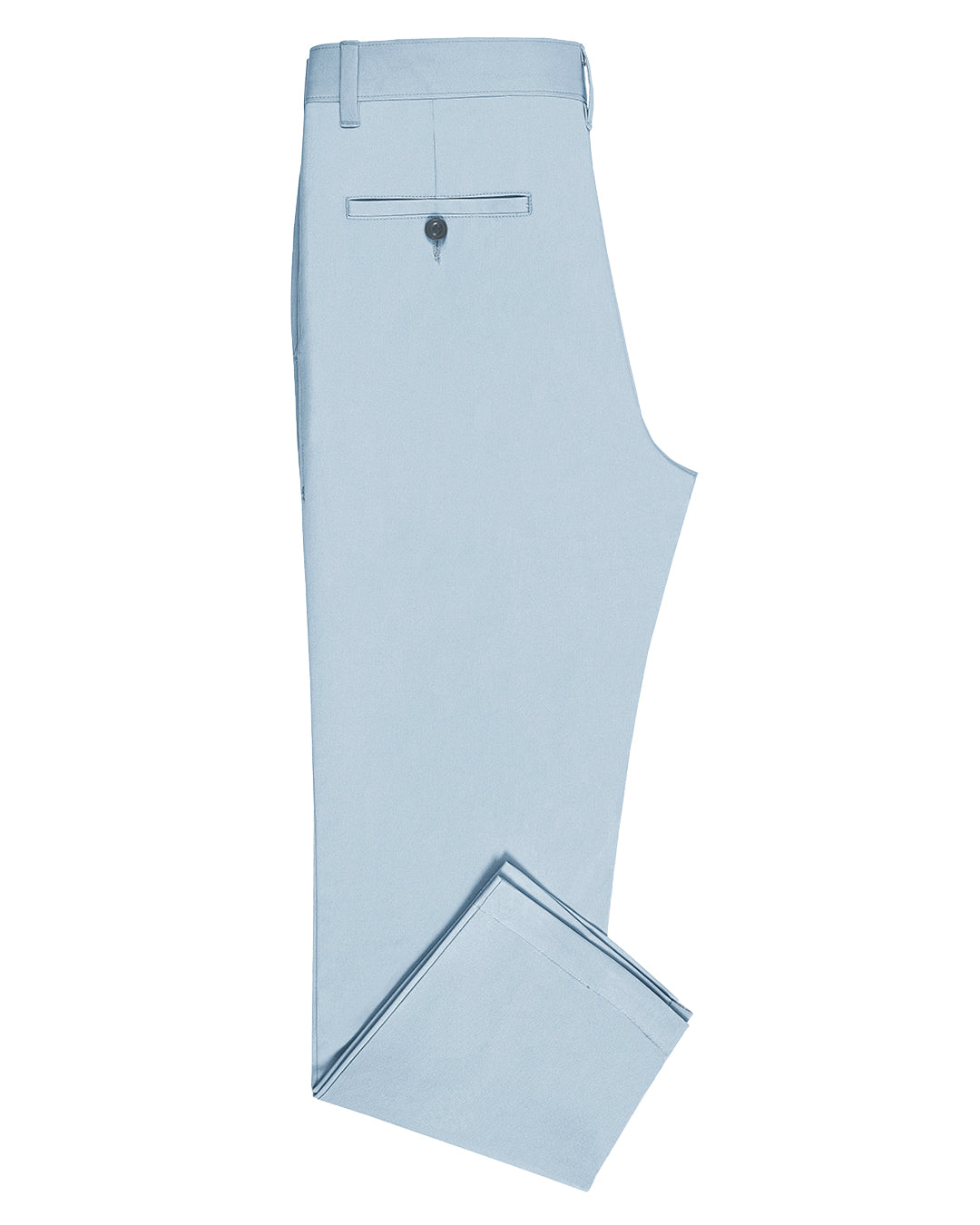 Side view of custom Genoa Chino pants for men by Luxire in powder blue