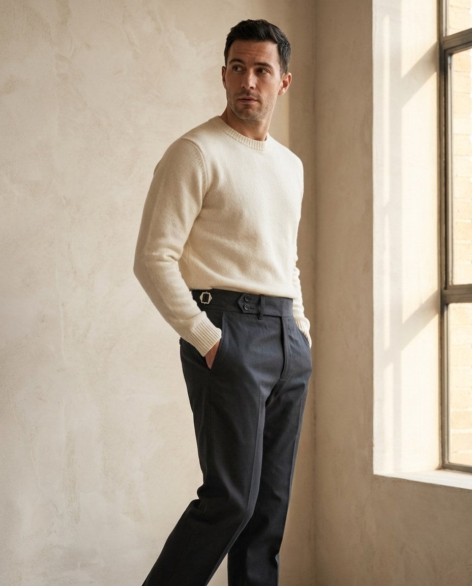 Dark Charcoal Grey Twill Pant - 1