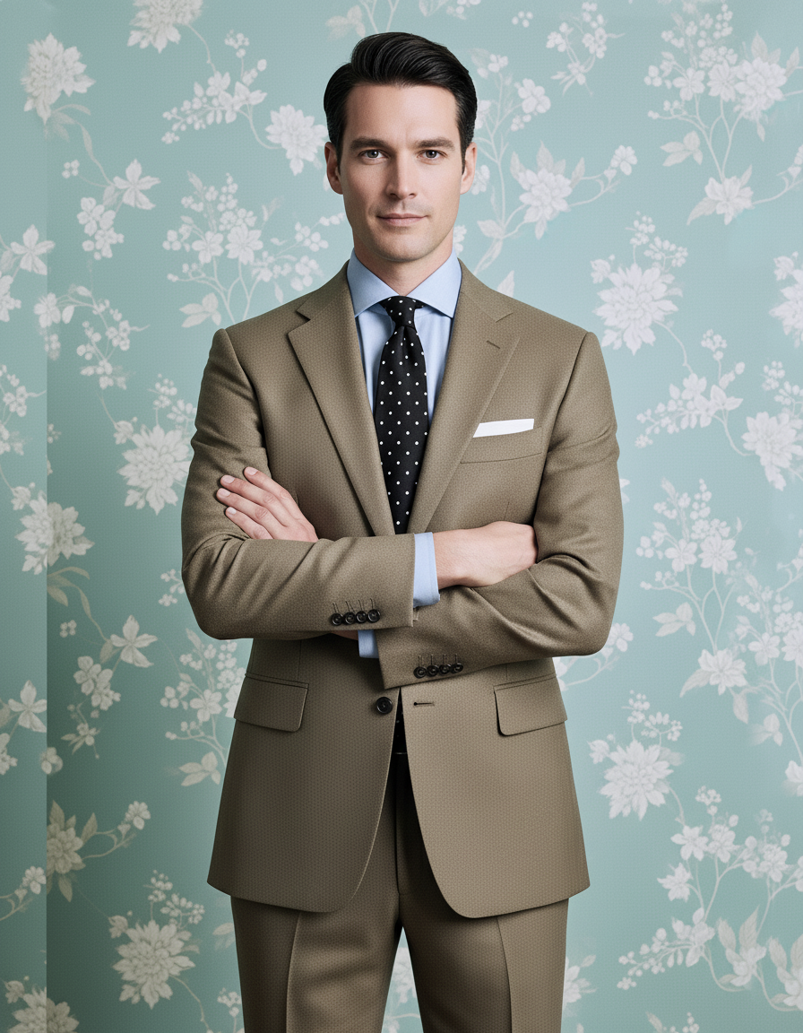 Dugdale Olive Beige Wool Flannel  suit