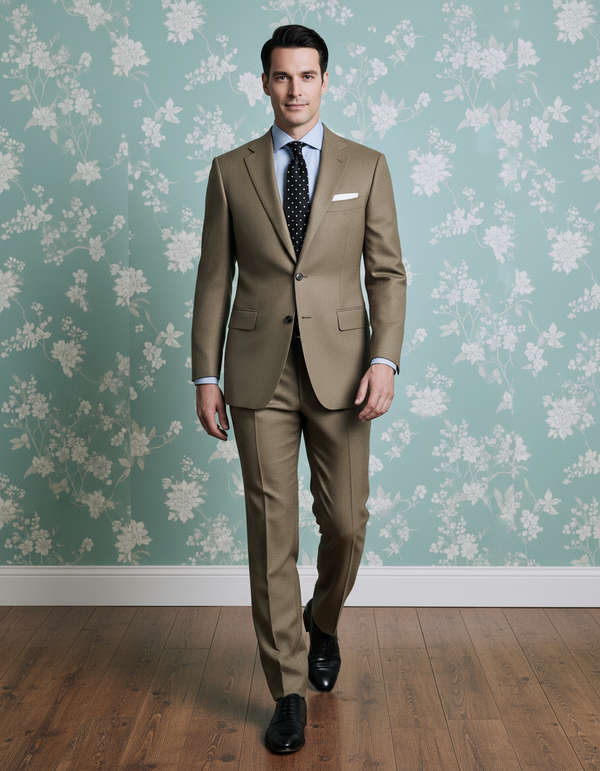 Dugdale Olive Beige Wool Flannel  suit