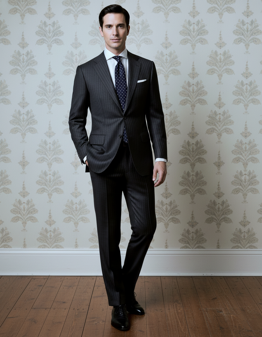 Dark Grey Wool Pinstripes Suit