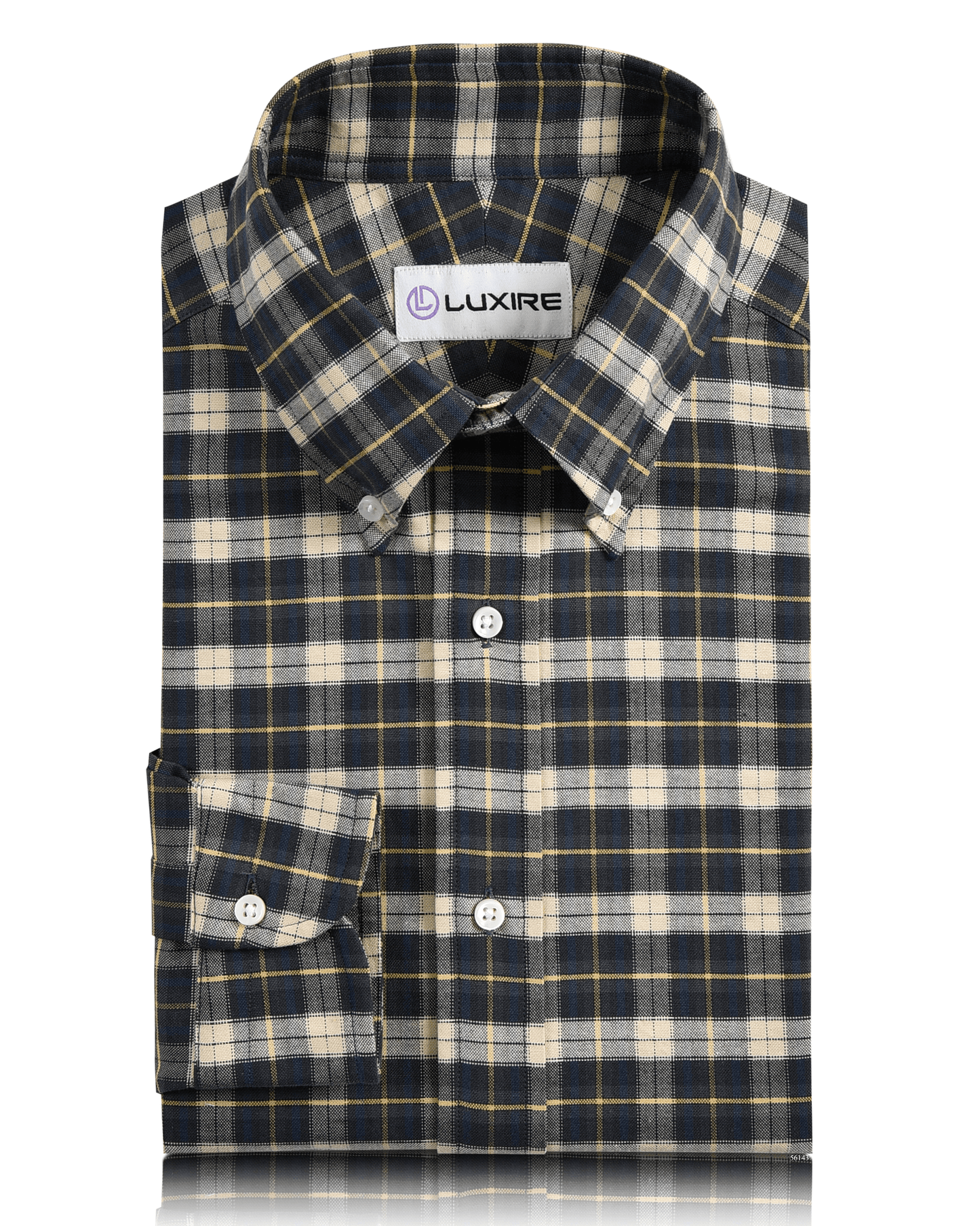 Front view of custom check shirts for men by Luxire green navy and cream