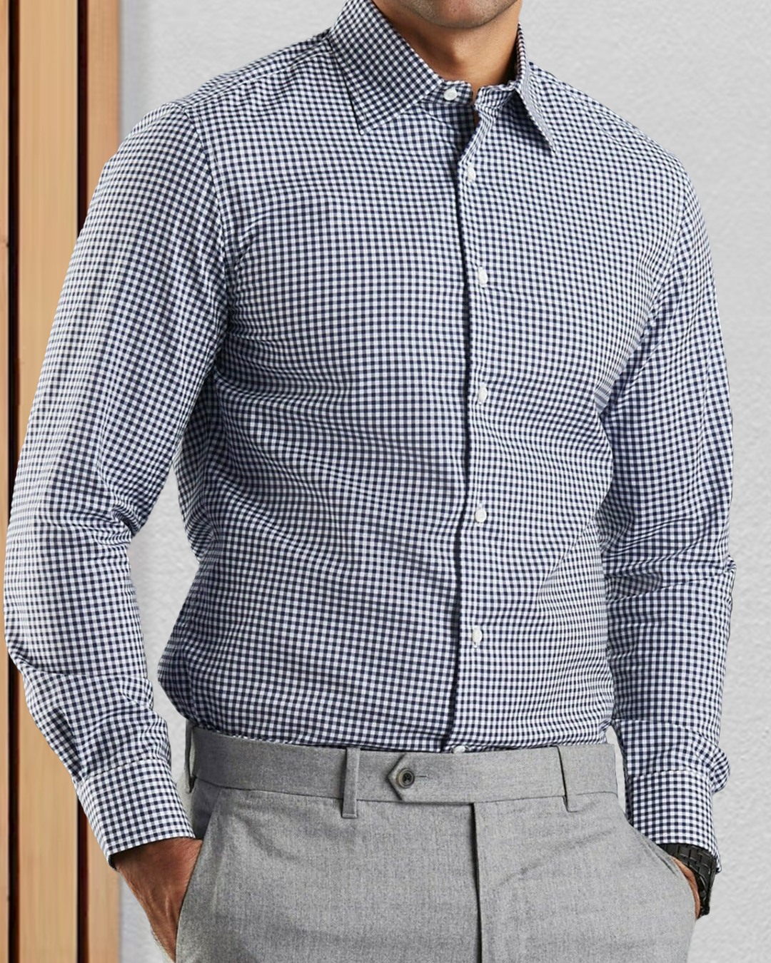 Navy Small Gingham Shirt - 1