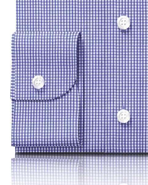 Close up cuff view of custom check shirts for men by Luxire sapphire blue gingham