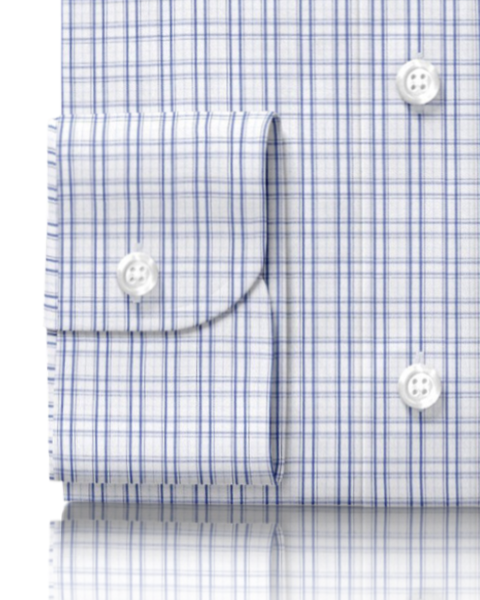 Close up view of custom check shirts for men by Luxire in blue shadow