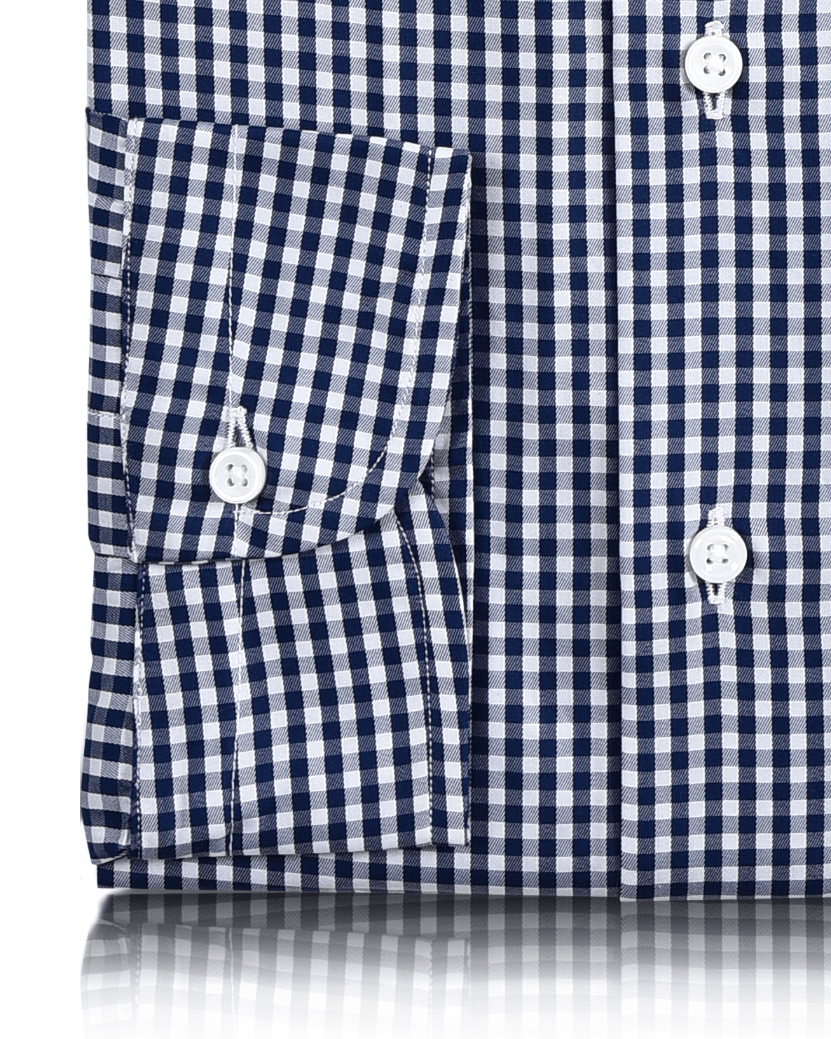 Dark Denim Blue Small Gingham on White Shirt - 3
