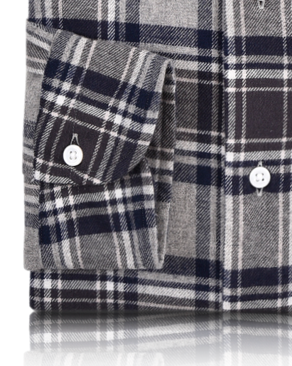 Dark Gull Grey Navy Plaid Flannel Shirt - 9