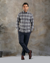 Dark Gull Grey Navy Plaid Flannel Shirt