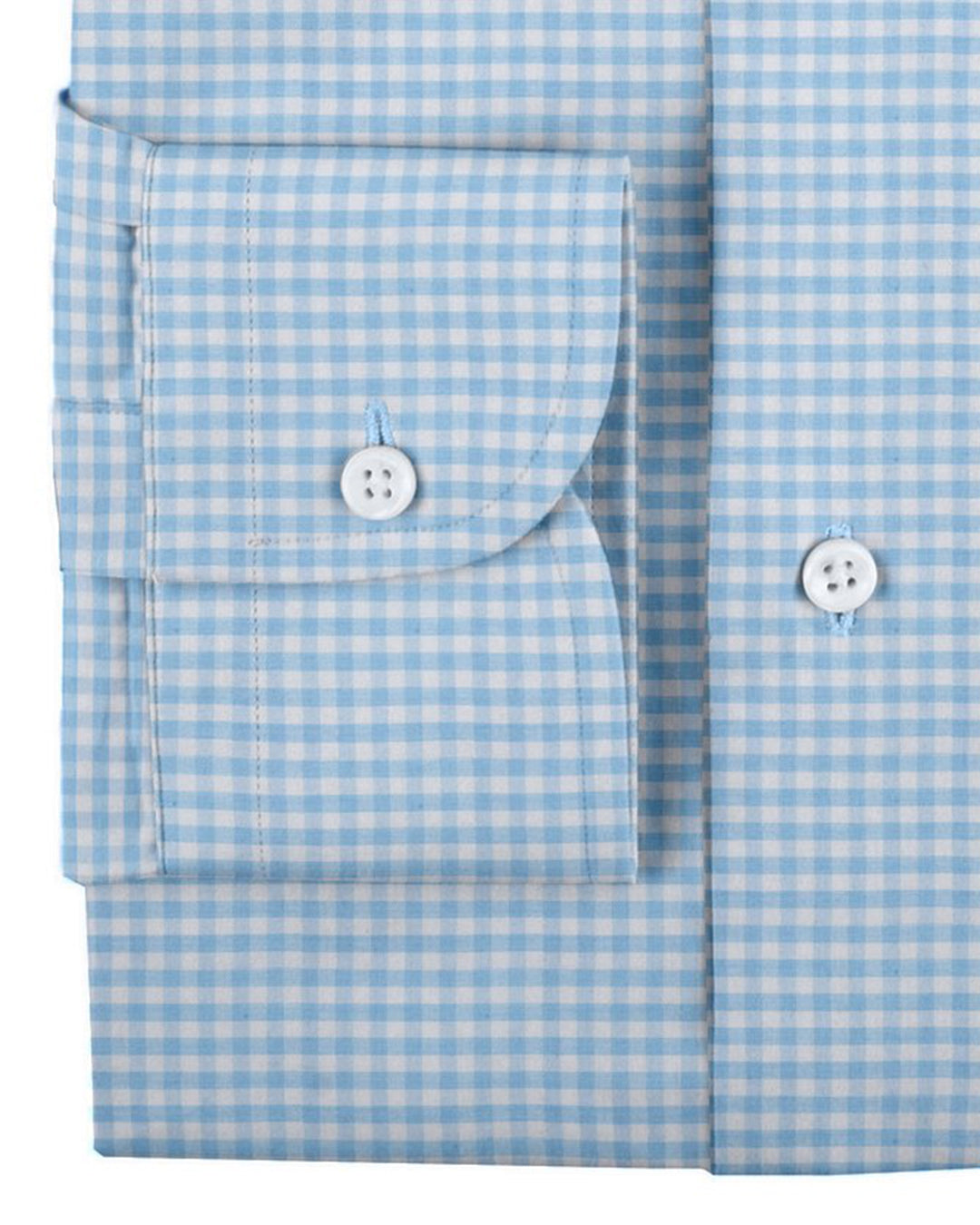 Close cuff view of custom check shirts for men by Luxire light blue gingham