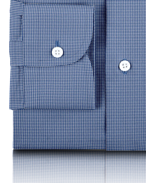 Close cuff view of custom check shirts for men by Luxire royal blue micro gingham