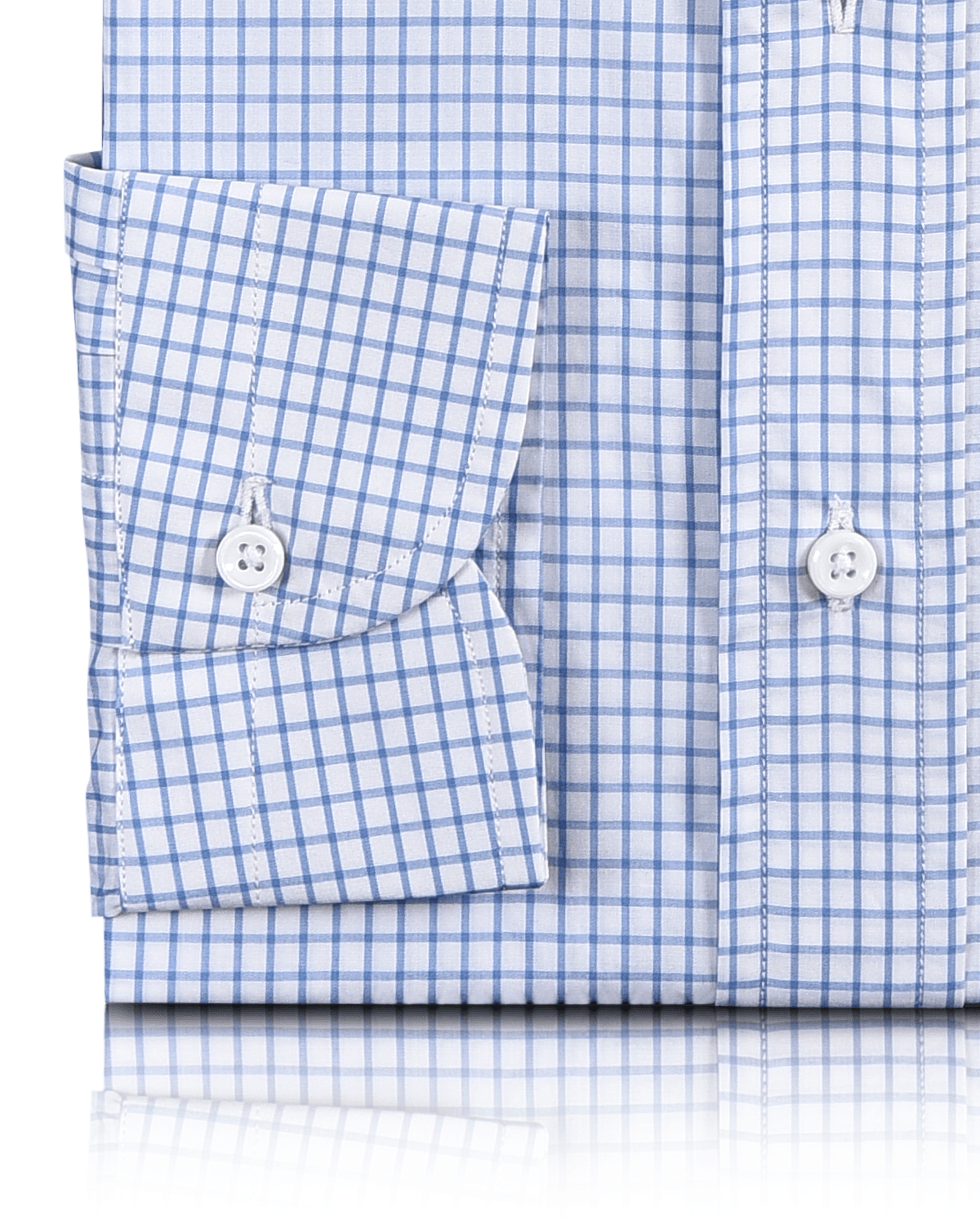 Close up cuff view of custom check shirts for men by Luxire brembana sky blue