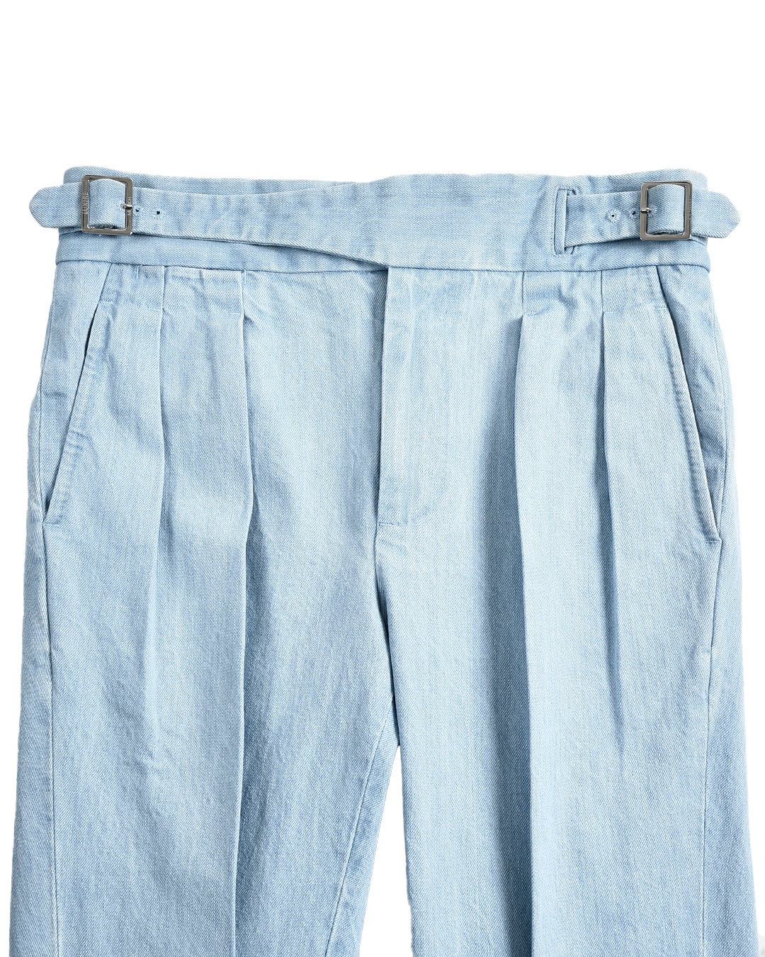 Gurkha Pant in Fade Washed Blue Selvage With Turquoise Tint