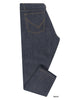 Side view of custom knitted jeans for men by Luxire in speckled