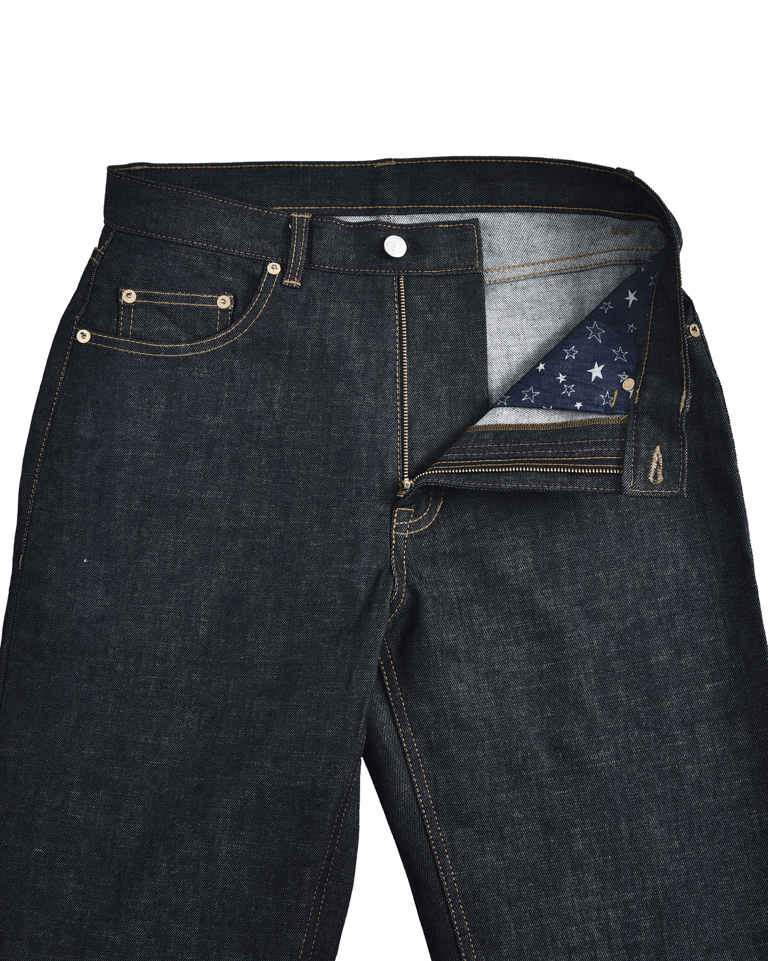 Front view of custom denim jeans for men by Luxire in dark indigo 2