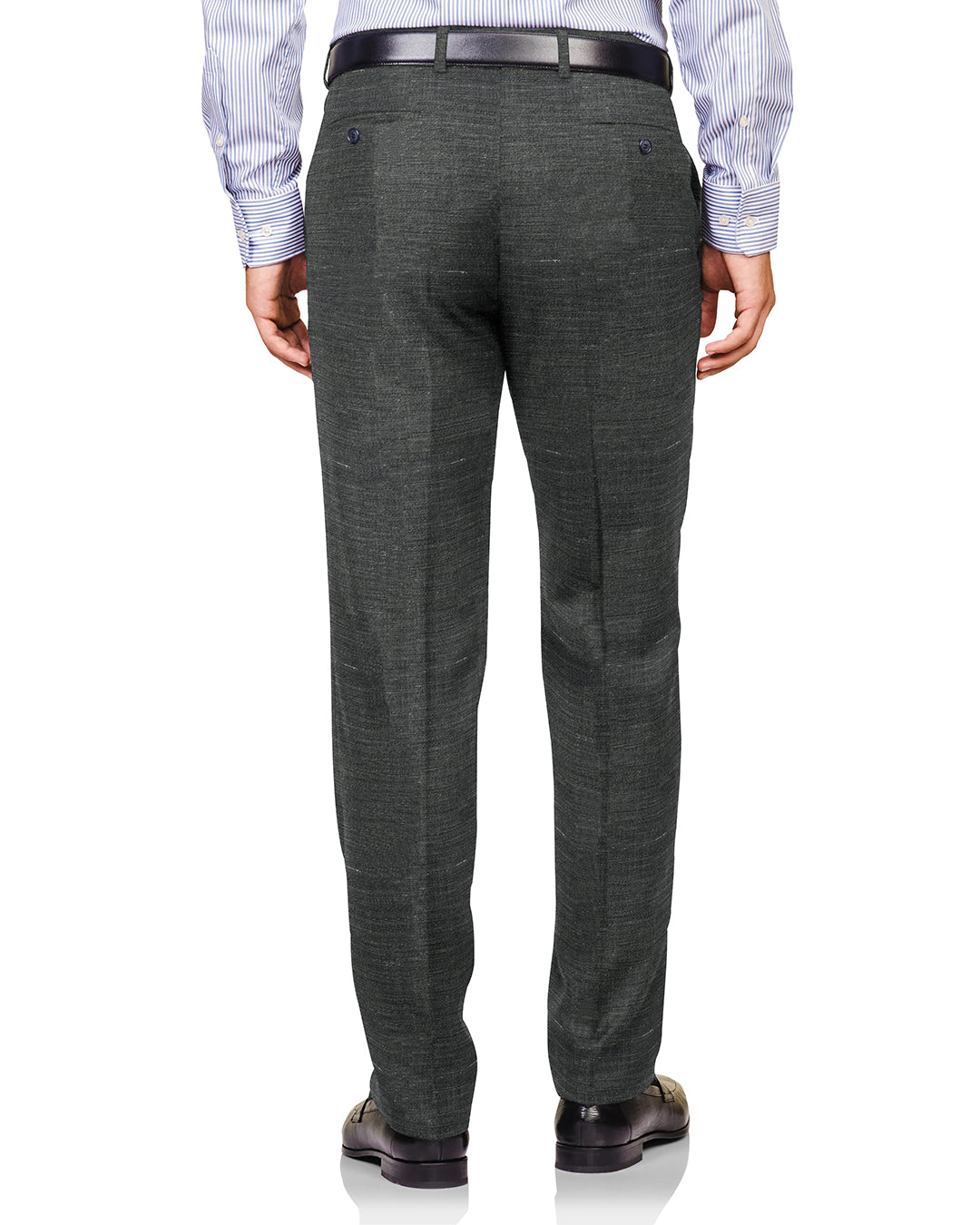 Back view of custom linen pants for men by Luxire in ash grey