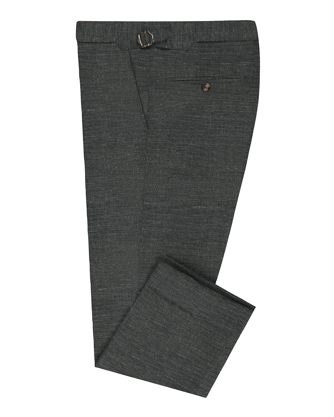 Side view of custom linen pants for men by Luxire in ash grey