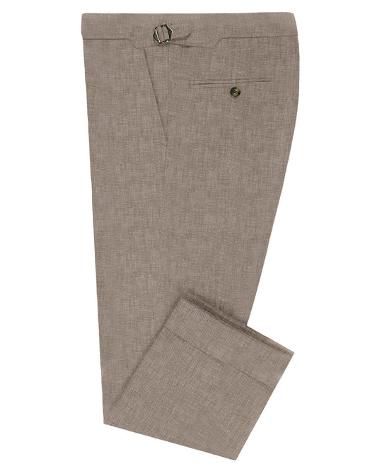 Side view of custom linen pants for men by Luxire in light canvas