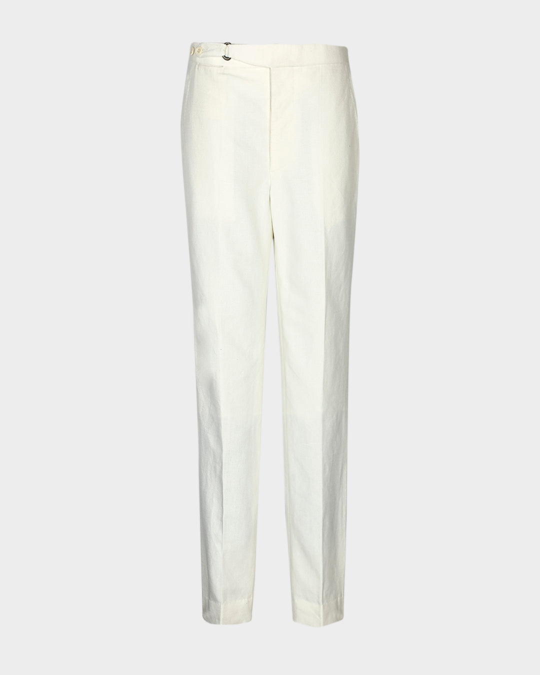 Front view of custom linen canvas pants for men by Luxire in white