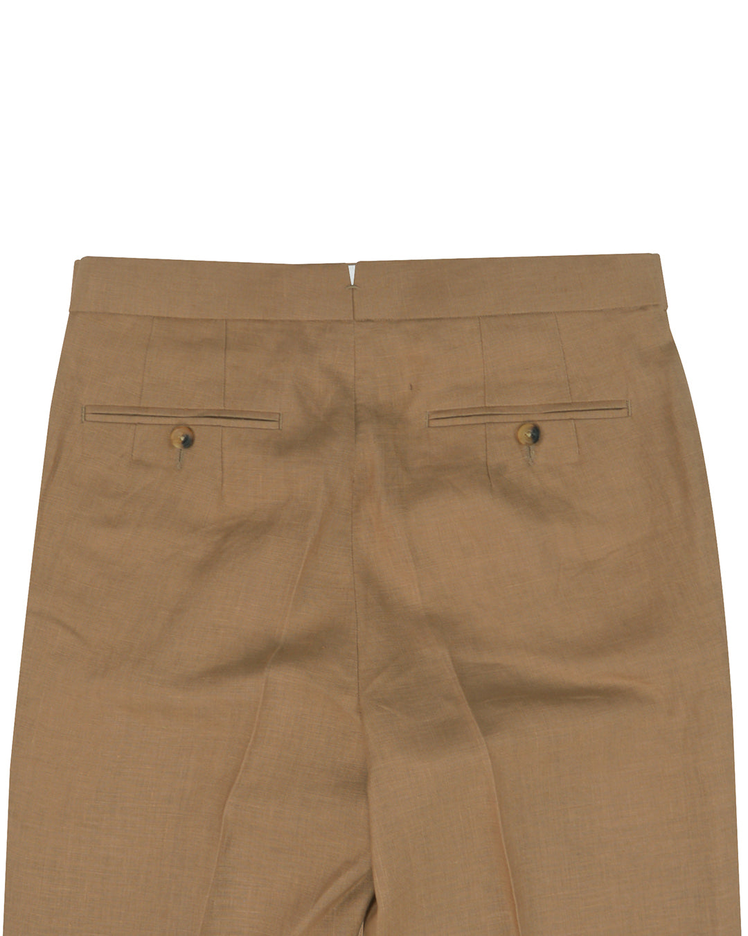 Back view of custom linen pants for men by Luxire in golden brown