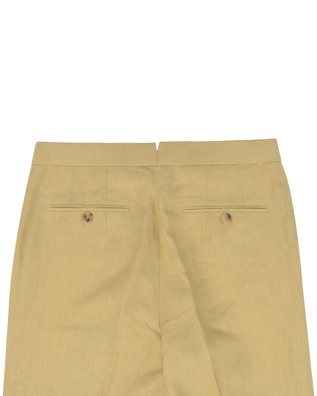 Back view of custom linen pants for men by Luxire in golden yellow