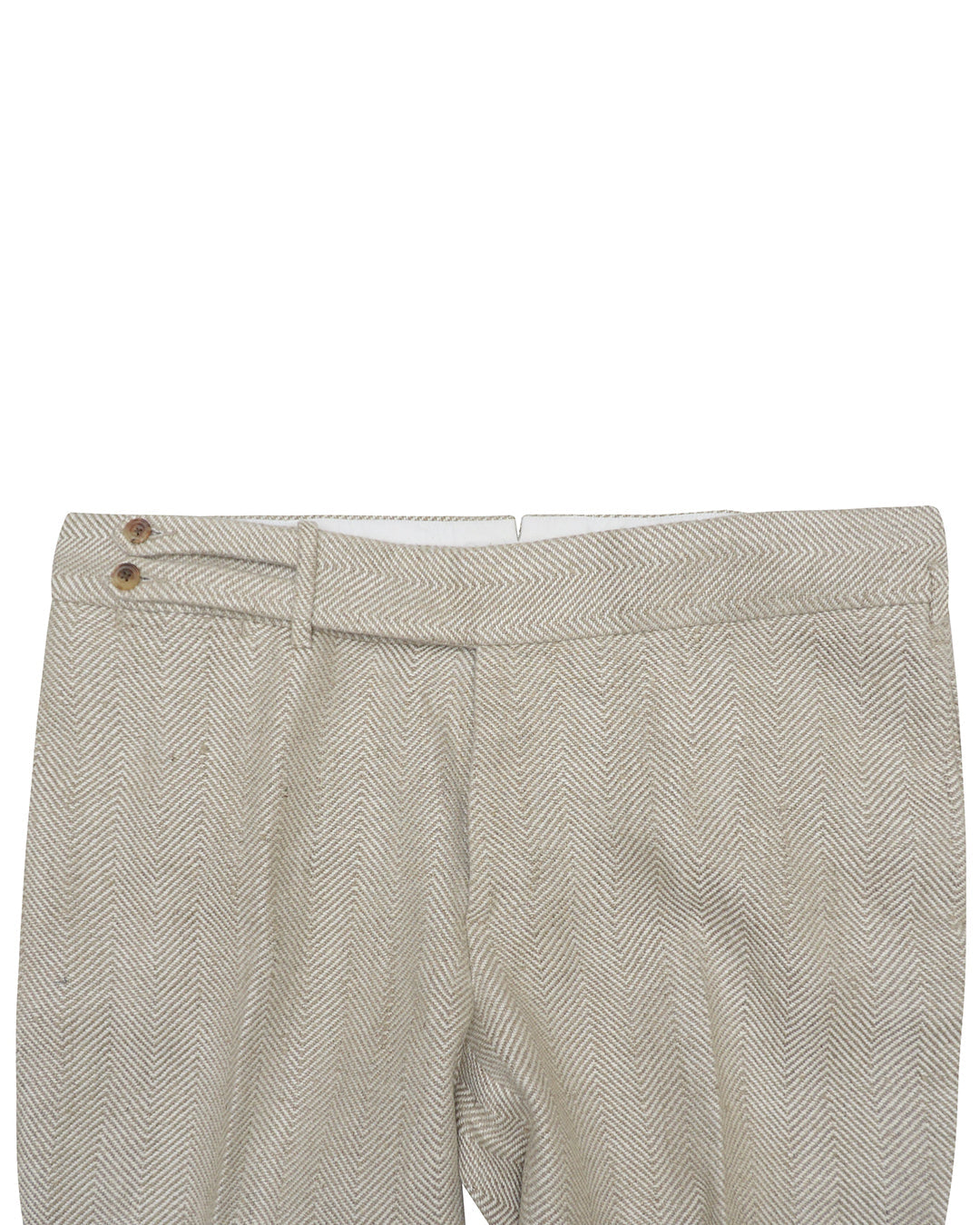 Back view of custom linen pants for men by Luxire in golden tan