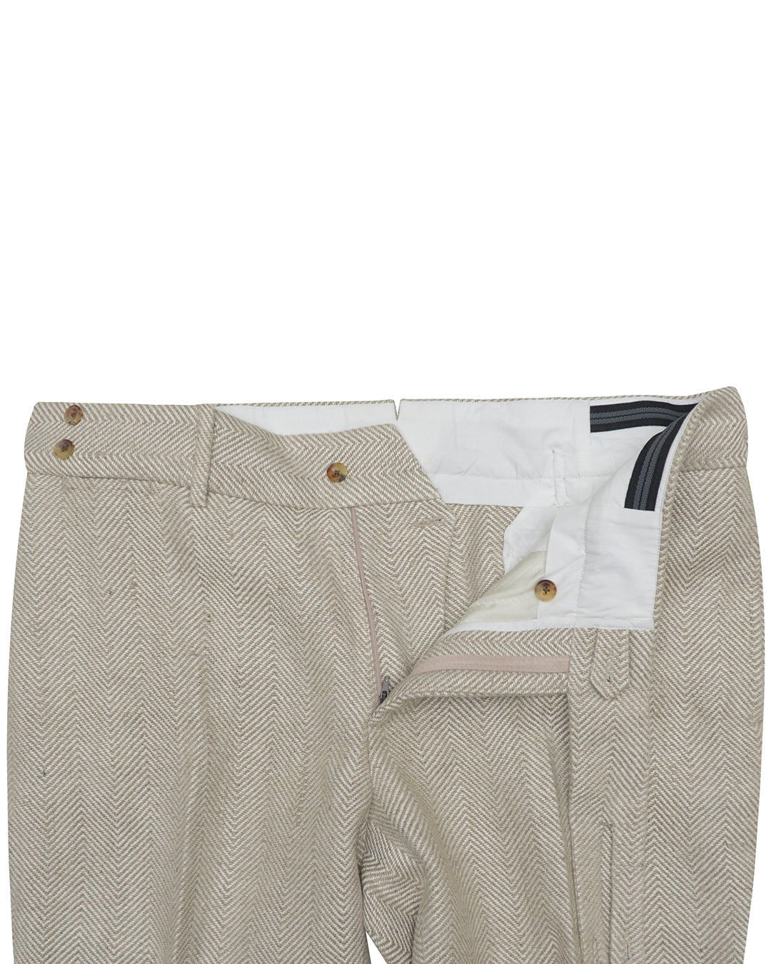 Front view of custom linen pants for men by Luxire in golden tan