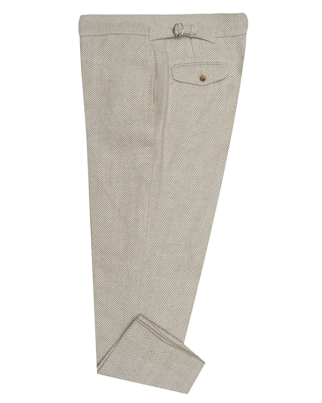 Side view of custom linen pants for men by Luxire in golden tan