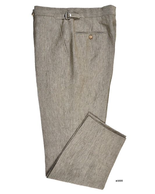 Side view of custom linen pants for men by Luxire in light olive