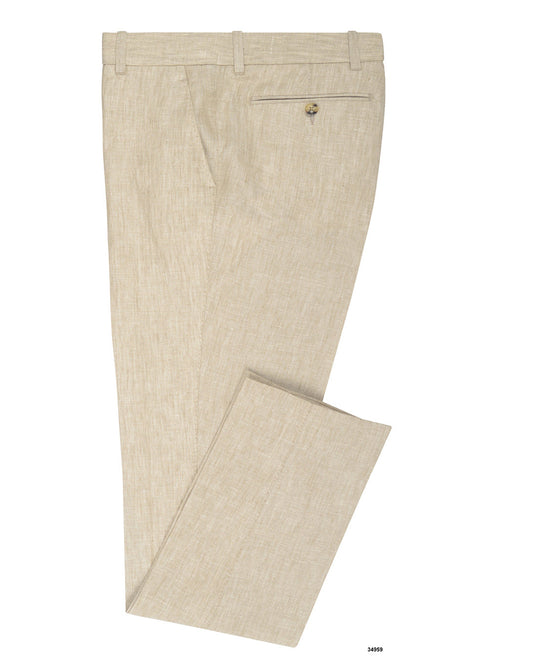 Side view of custom linen pants for men by Luxire in natural ecru