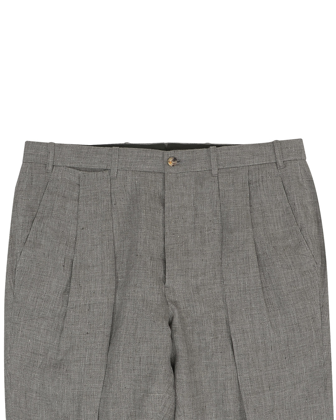 Front view of custom linen pants for men by Luxire in stone grey