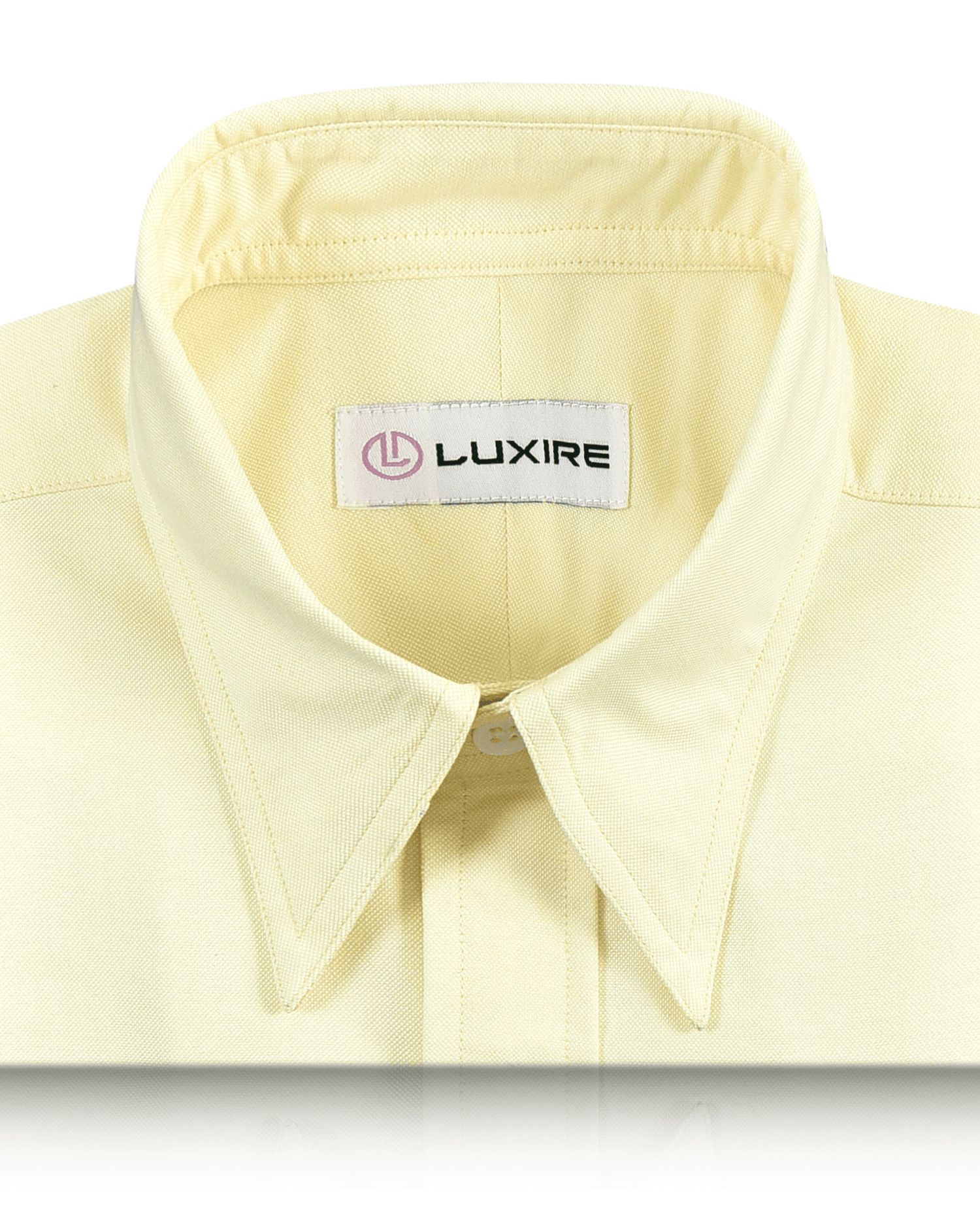 Collar of the custom oxford shirt for men by Luxire in light yellow