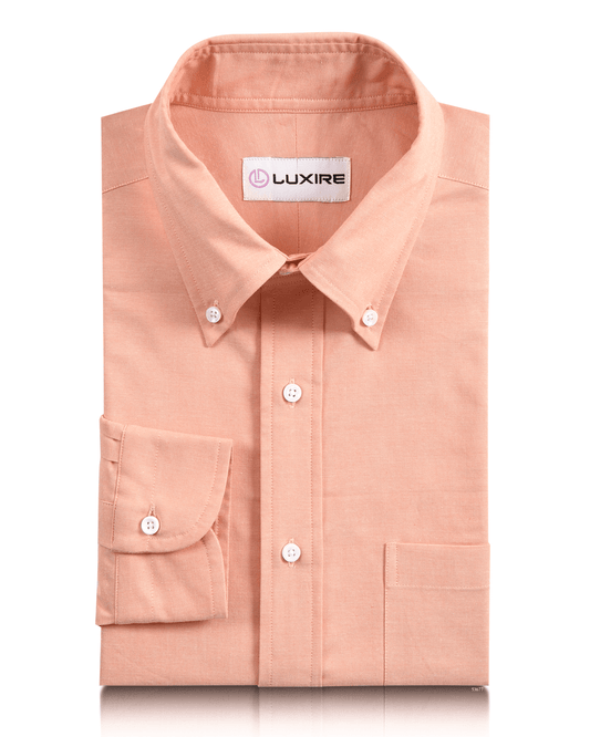 Front of the custom oxford shirt for men by Luxire in apricot
