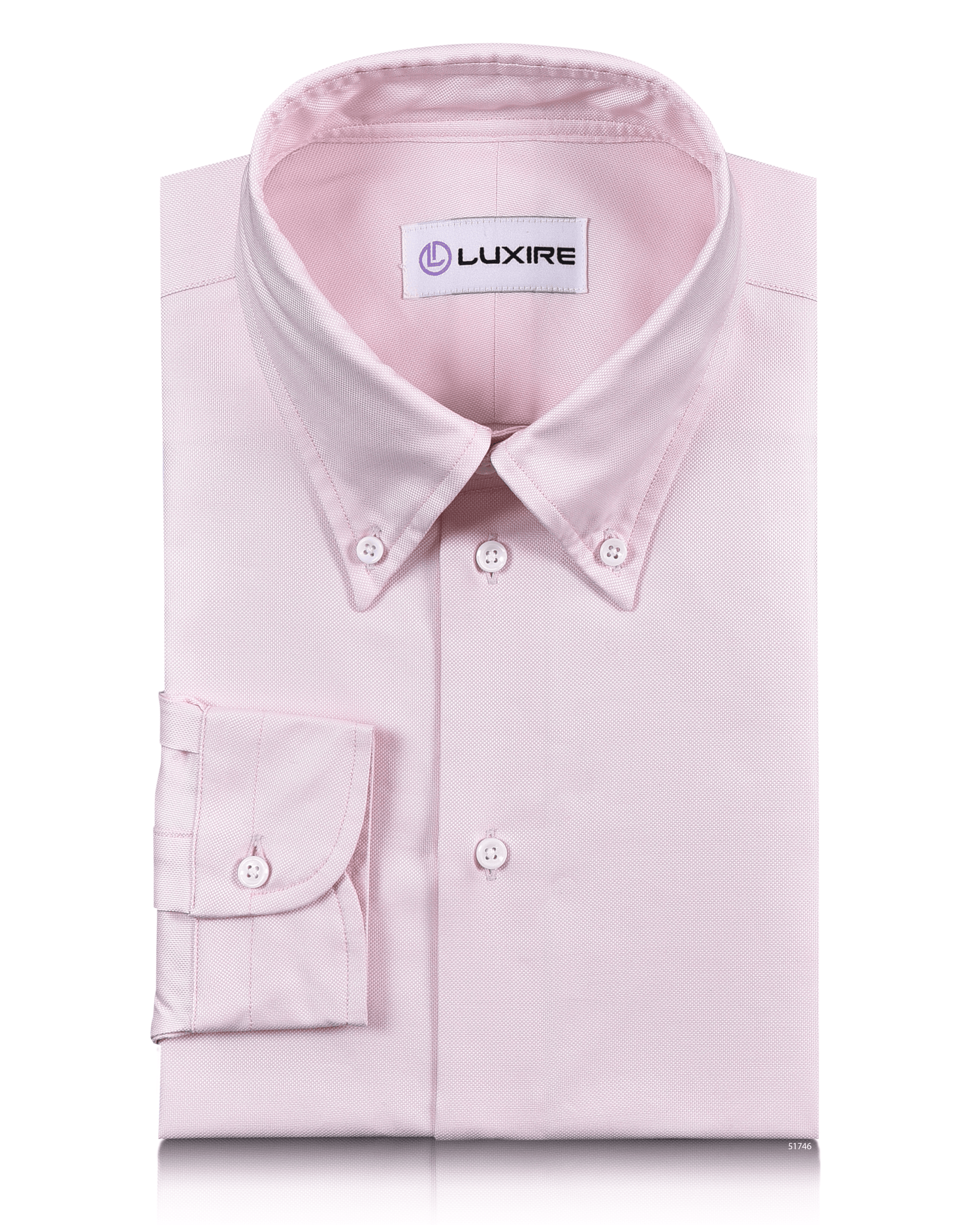 Front of the custom oxford shirt for men by Luxire in baby pink royal