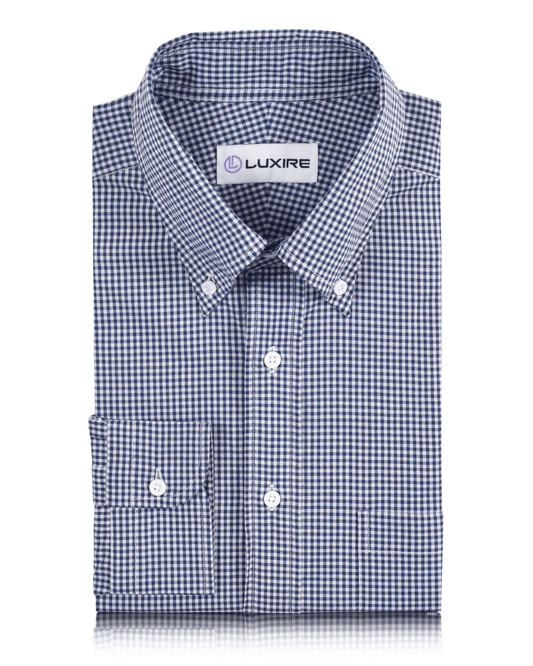 Front of the custom oxford shirt for men by Luxire in blue gingham with checks