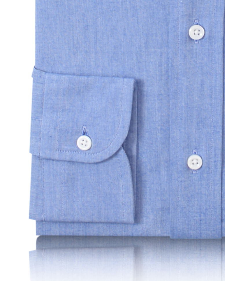 Cuff of the custom oxford shirt for men by Luxire in blue slub pinpoint