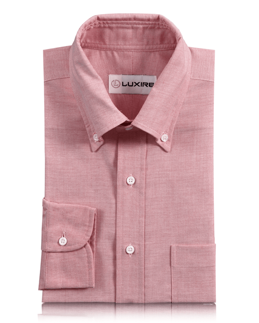 Front of the custom oxford shirt for men by Luxire in classic red