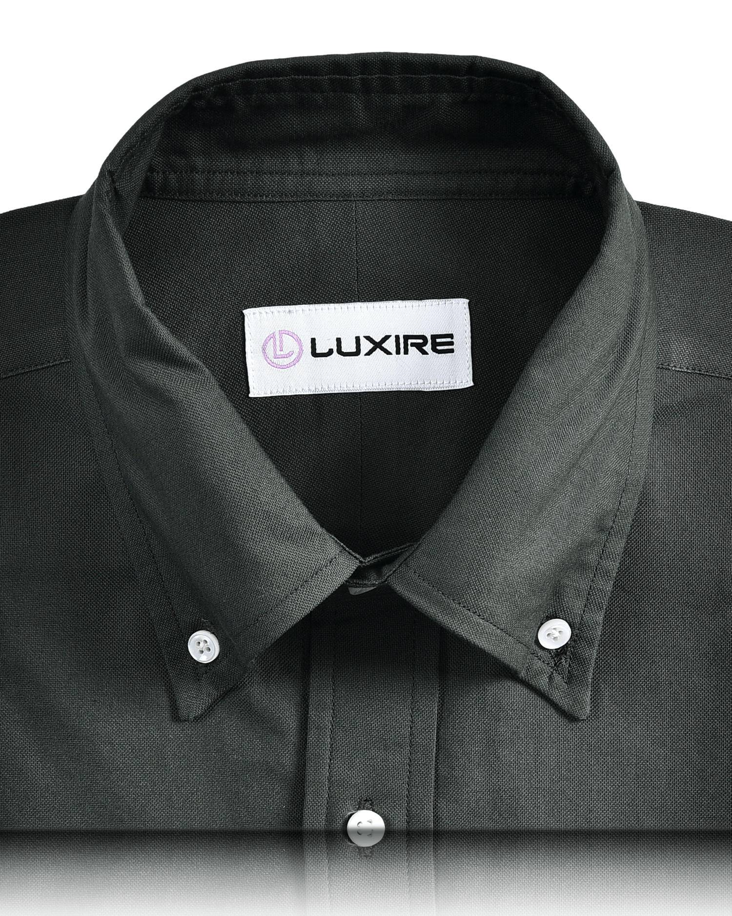 Collar of the custom oxford shirt for men by Luxire in green olive