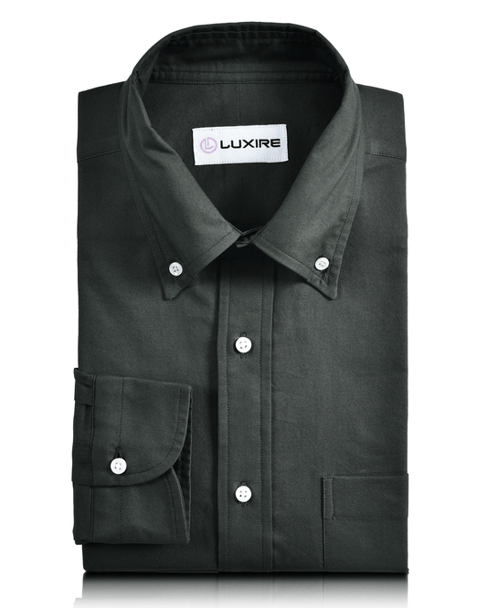 Front of the custom oxford shirt for men by Luxire in green olive